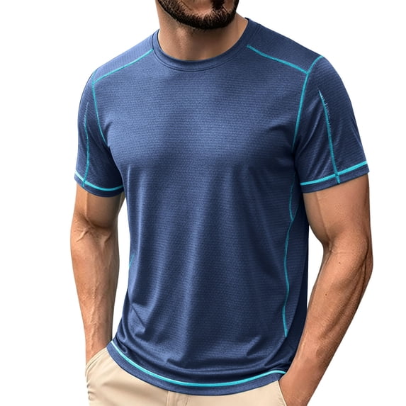 hlysgo Mens Workout Quick Dry Shirts Athletic Moisture Wicking Running Gym Mesh Shirt Performance Lightweight T-Shirts Dark Blue,6XL