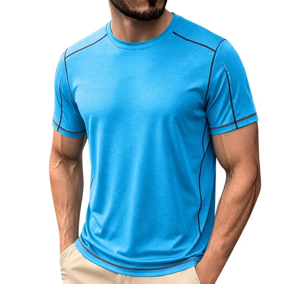 hlysgo Mens Workout Quick Dry Shirts Athletic Moisture Wicking Running Gym Mesh Shirt Performance Lightweight T-Shirts Light Blue,M