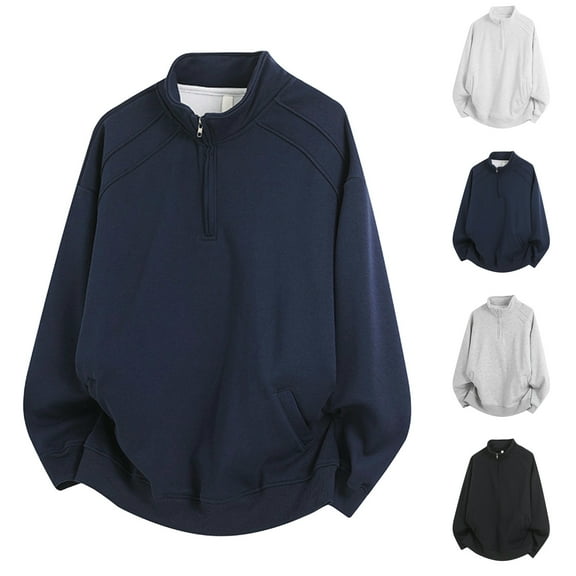 hlysgo Mens Zipper Sweatshirts Casual Long Sleeve Zip Mock Neck Pullover Shirts with Pockets Loose Fit Basic Tees Shirts Fall Winter Clothes Black XXL