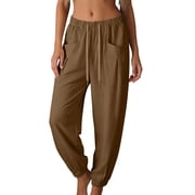 hlysgo Pajama Lightweight Pants for Women Elastic Drawstring Waist Trousers Wide Leg Soft Comfort Sleeping Pant with Pockets Coffee,2xL