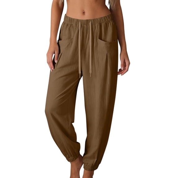 hlysgo Pajama Lightweight Pants for Women Elastic Drawstring Waist Trousers Wide Leg Soft Comfort Sleeping Pant with Pockets Coffee,2xL