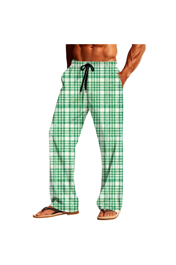 Pjs Pants for Men Drawstring Pockets Plaid Pajama Pants Man Sleep Pajamas Bottoms Elastic Waist Sleep Bottoms Loungewear Green,Size L