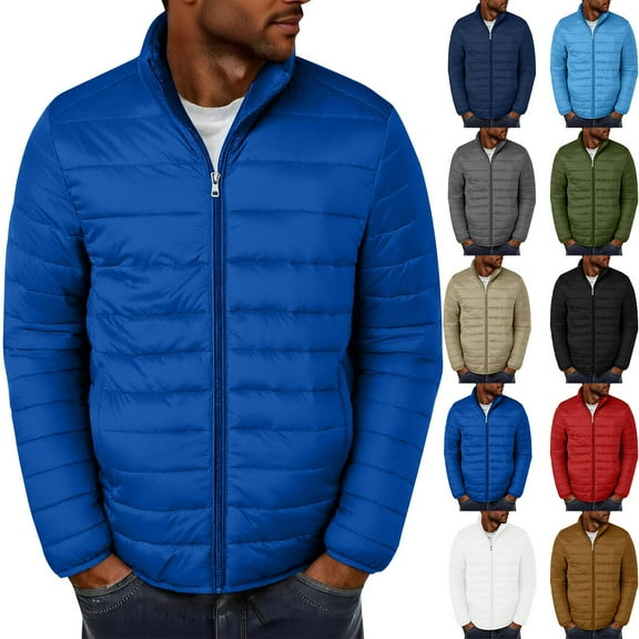 hlysgo Puffer Jackets for Men no Hood Lightweight Zip up Long Sleeve Quilted Jacket Winter Warm Insulated Coats Comfy Men's Puffy Coat Red L