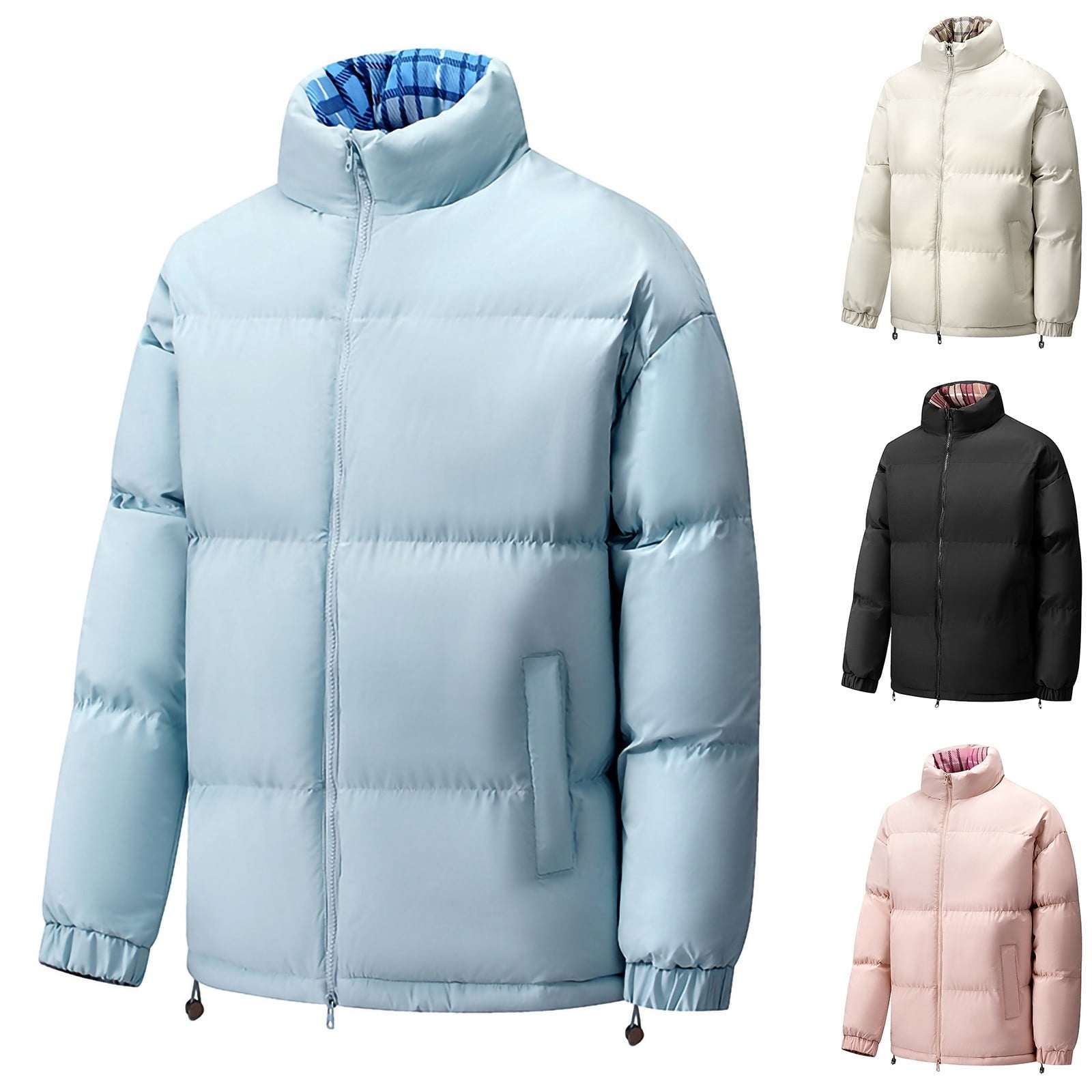 Jacket No Color hlysgo Puffer Jackets for Men no Hood Thicken Stand Collar Zip up ...