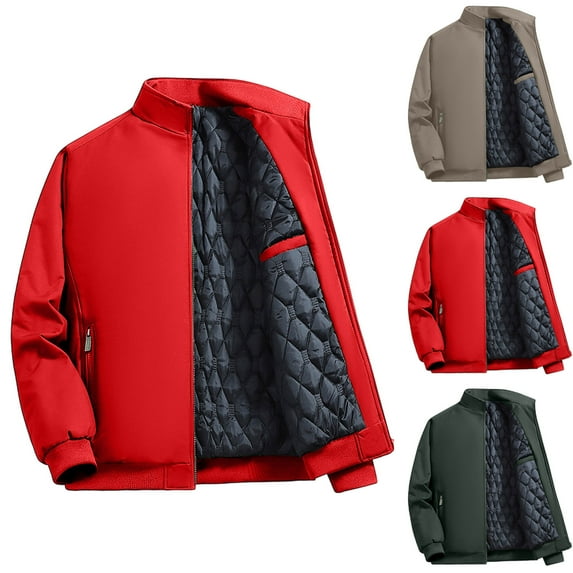 hlysgo Quilted Jackets for Men no Hood Plus Size Winter Warm Stand Collar Zip up Puffy Jacket Big Men's Winter Coats Warm Padded Outerwear Coat Blue XL