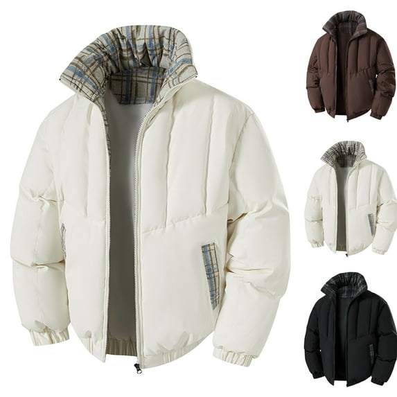 hlysgo Quilted Jackets for Men no Hood Winter Warm Zip up Plaid Lined Puffy Coats Thermal Padded Coat Travel Hiking Ski Outdoor Jacket Black S
