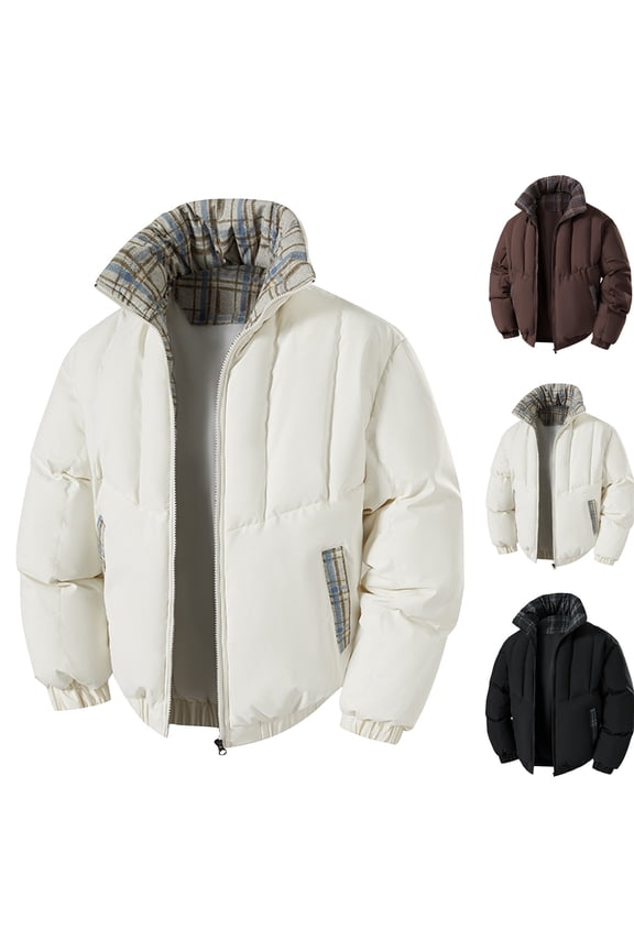 Quilted Jackets for Men no Hood Winter Warm Zip up Plaid Lined Puffy Coats Thermal Padded Coat Travel Hiking Ski Outdoor Jacket Black XL