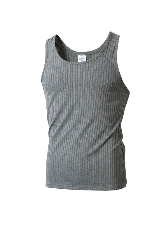 Ribbed Tank Tops for Men Stretchy Workout Stringer Tank Tops Lightweight Gym Sleeveless Shirts Comfy Casual Sleeveless Undershirts Gray,Size L