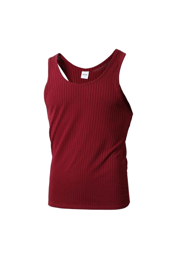 Ribbed Tank Tops for Men Stretchy Workout Stringer Tank Tops Lightweight Gym Sleeveless Shirts Comfy Casual Sleeveless Undershirts Red,Size L
