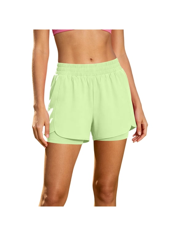 Running Shorts for Women Quick Dry High Waisted Athletic Short 2 in 1 Workout Gym Shorts Mint Green,2xL
