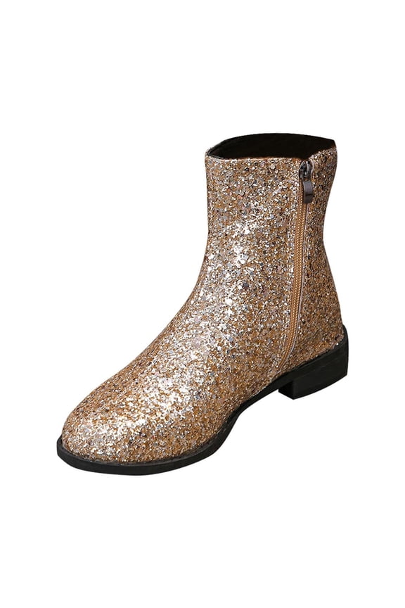 Sequin Low Heeled Ankle Boots Women Sparkly Glitter Block Heel Booties Gold,37