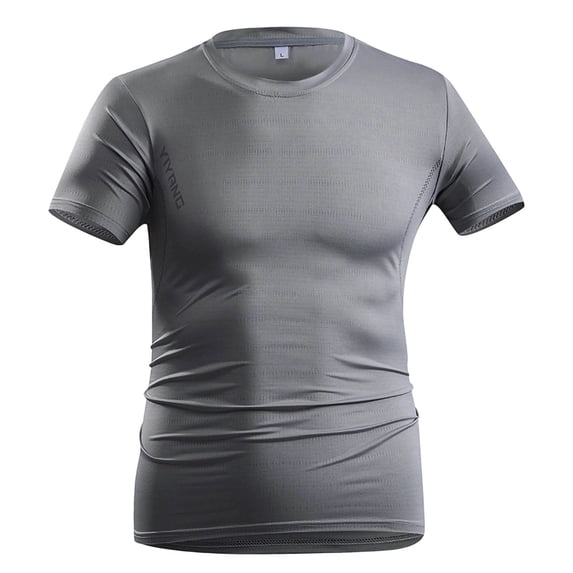 hlysgo Short Sleeve Compression Shirt for Men Athletic Gym Cool Dry Base Layer Workout Tops Slim Fit Undershirts T-Shirt Gray,L