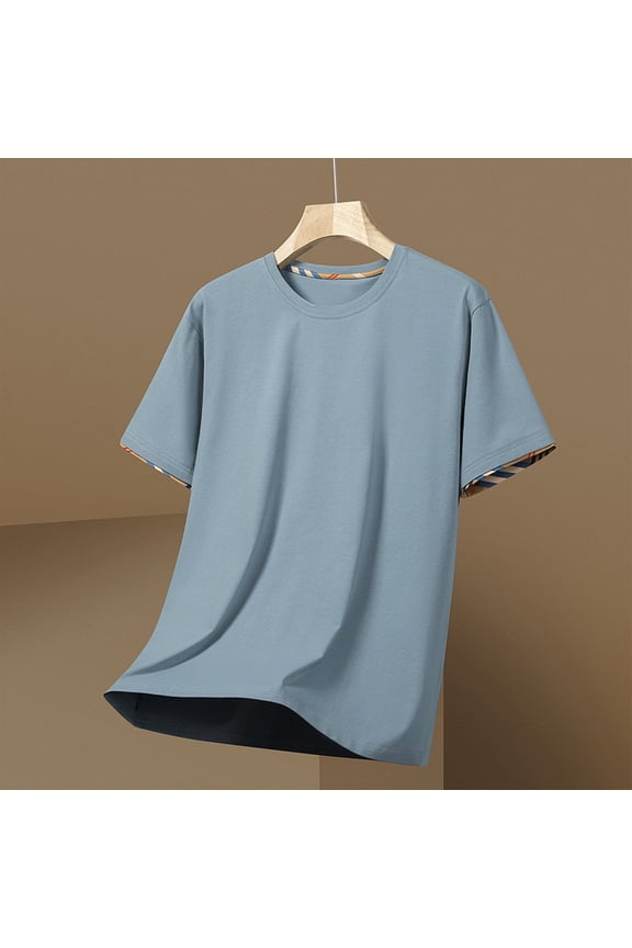 Short Sleeve T Shirts for Men Casual Solid Color Basic Tee Lightweight Crewneck Going Out Pullover Tops Summer Soft Tees Shirt Light Blue XXXL