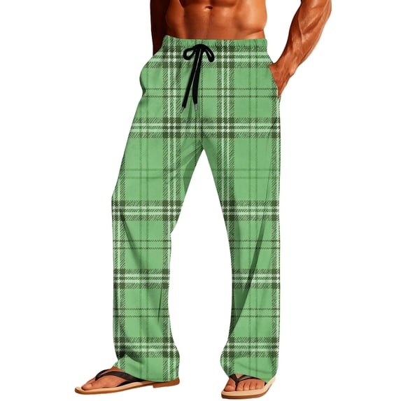 hlysgo Sleep Pants for Men Plaid Graphic Pajamas Bottoms Soft Comfy Pj Pants with Pockets Elastic Waist Drawstring Pajama Lounge Pant Green,Size L
