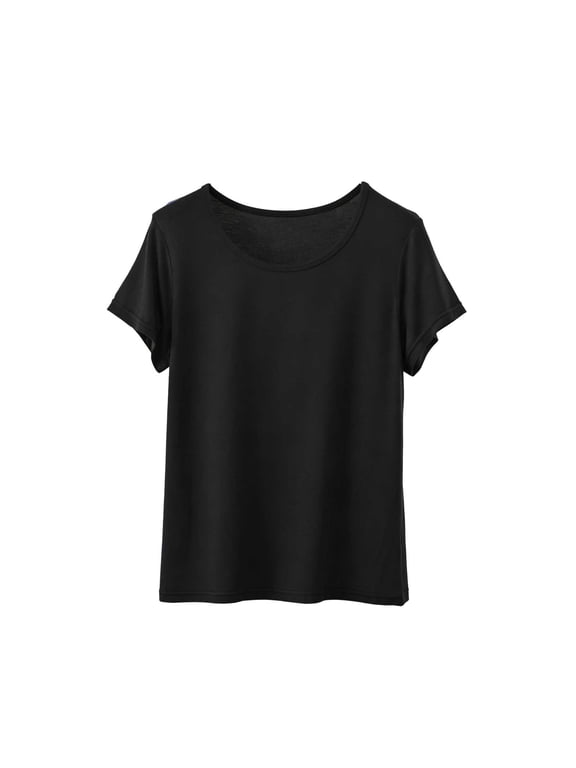 Sleep Shirts for Women Pajama Tops Round Neck Solid Color Sleeping Top Cozy Comfort Shirts Black,XL