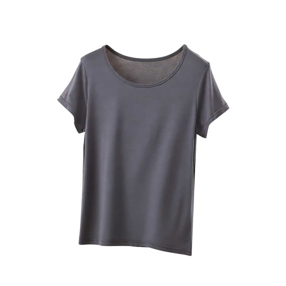 hlysgo Sleep Shirts for Women Pajama Tops Round Neck Solid Color Sleeping Top Cozy Comfort Shirts Dark Gray,2xL