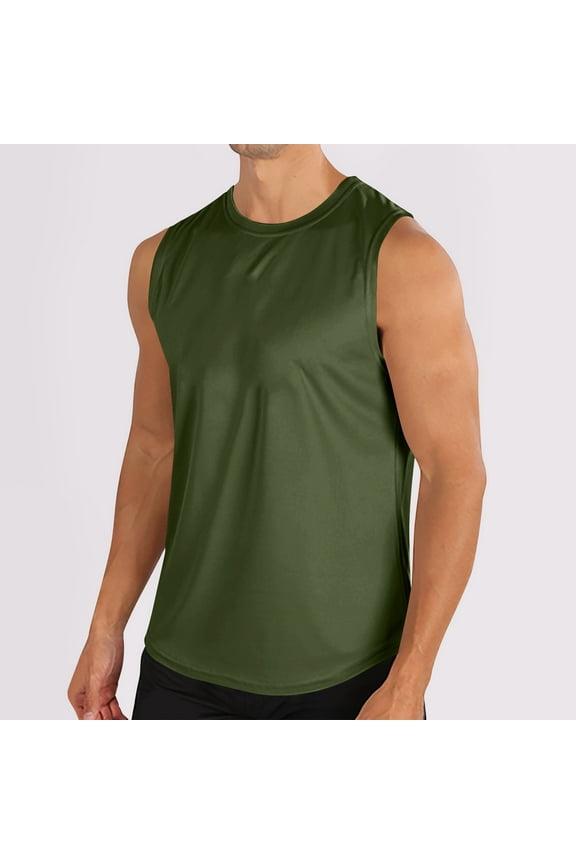 Sleeveless Muscle Shirts for Men Breathable Workout Tank Tops Casual Crewneck Undershirts Tank Tops Gym Sleeveless T Shirts Army Green,Size XL
