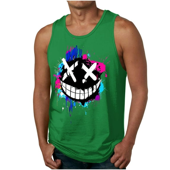 hlysgo Sleeveless T Shirts for Men Funny Graphic Tank Tops Summer Beach Vacation Sleeveless Shirts Running Workout Tank Tops Green,Size L