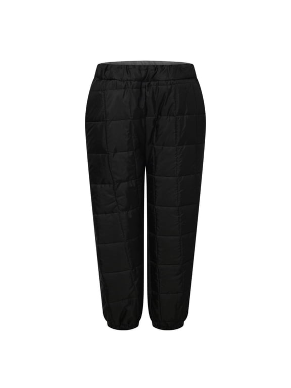 Snow Pants for Womens Winter Windproof Down Warm Outdoor Ski Pants Padded Loose Ultralight Warm Trousers with Pockets Black,XL