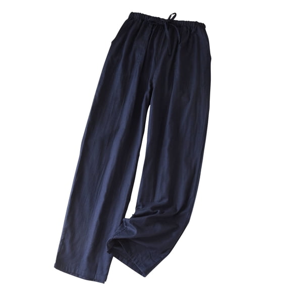 hlysgo Soft Cotton Pajama Pants Men Comfy Solid Color Loungewear Sleep Pant with Pockets Lightweight Pjs Bottoms Spring Summer Navy,Size M