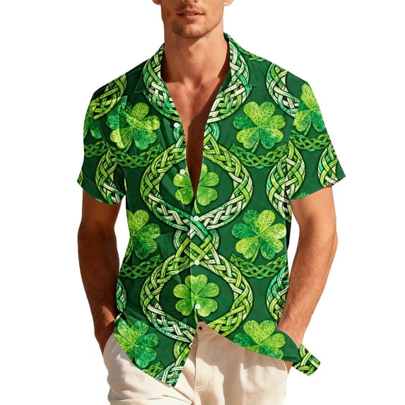 hlysgo St Patricks Day Hawiian Shirts for Men Shamrock Irish Printed Short Sleeve Button Down Shirts Funny St Patricks Day Tshirts Green XL