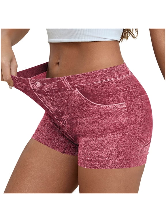 Stretchy Jean Shorts Womens High Waisted Denim Shorts Jeggings Summer Casual Trendy Pull On Short with Pockets Wine,3xL