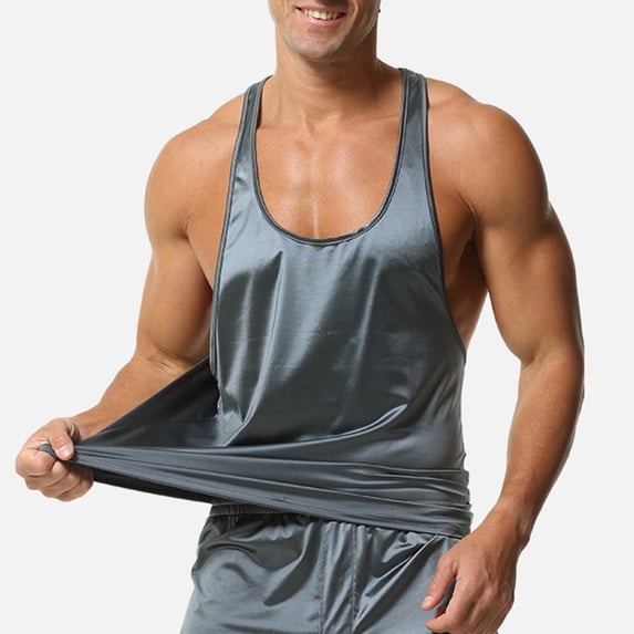 hlysgo Stringer Tank Tops for Men Workout Bodybuilding Tank Tops Moisture-Wicking Racerback Muscle Sleeveless Shirts for Gym Gray,Size M