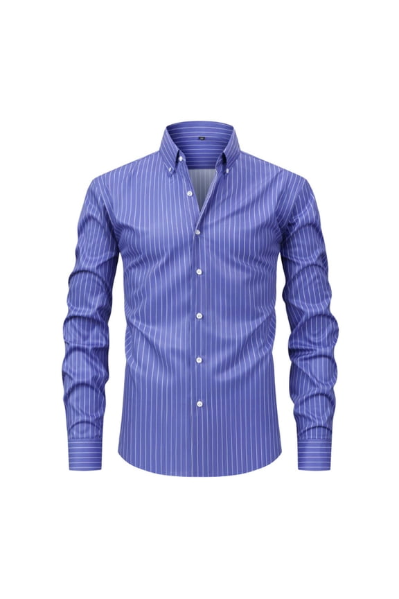 Striped Button Down Dress Shirts for Men Business Casual Long Sleeve Work Shirt Trendy Plaid Going Out Shirts for Wedding Party Dark Blue L