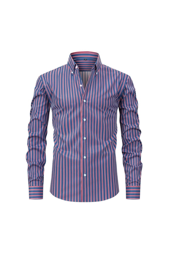 Striped Button Down Dress Shirts for Men Business Casual Long Sleeve Work Shirt Trendy Plaid Going Out Shirts for Wedding Party Navy XL