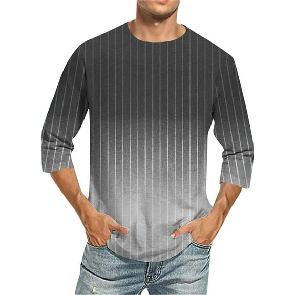 hlysgo Striped Shirts for Men Casual Gradient Graphic Tees Going Out Tops Loose Fit Crewneck 3/4 Sleeve Shirts Spring Summer Clothes Black XL
