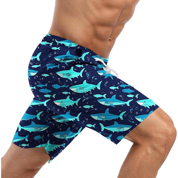 hlysgo Swim Trunks for Men 9 Inch Casual Tropical Printed Beach Shorts with Pockets Quick Dry Drawstring Board Shorts with Liner Men's Swim Trunks Blue S