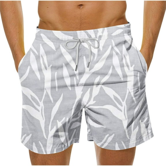 hlysgo Swim Trunks Mens Quick Dry Printed Swim Shorts with Pockets no Liner Summer Travel Bathing Suit Drawstring Beach Short Swimwear White XXXXXL