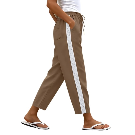 hlysgo Track Pants for Women Casual Elastic Drawstring Waist Pant Lightweight Baggy Workout Trousers with Pockets Brown,M