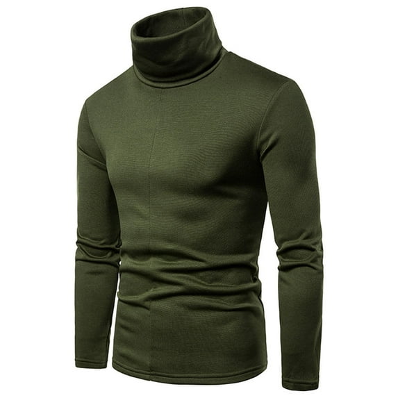 hlysgo Turtleneck Shirts for Men Long Sleeve Solid Color Base Layer Tops Slim Fit Basic Tops Business Casual Pullover Work Shirt Army Green XL