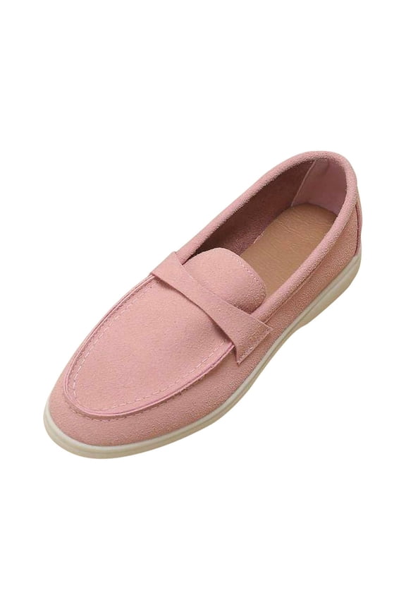 Unisex Concise Style Round Toe Flat Pumps Solid Color Large Size Slip On Loafers Fashion Western Classic Casual Shoes Pink 35