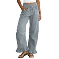 thumbnail image 1 of hlysgo Wide Leg Linen Pants for Women High Waisted Ruffle Hem Palazzo Pants Boho Summer Casual Loose Flowy Pant Trousers with Pockets Gray,L, 1 of 5