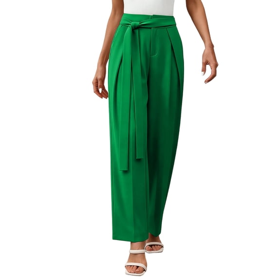hlysgo Wide Leg Pants for Women High Waisted Palazzo Pants with Pockets Adjustable Tie Knot Flowy Trousers Green,L