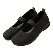 hlysgo Wide Toe Box Flats Shoes Women Knit Ballet Flats Mary Jane Dress Flat Wide Width Walking Shoes Slip-on with Strap Black,41