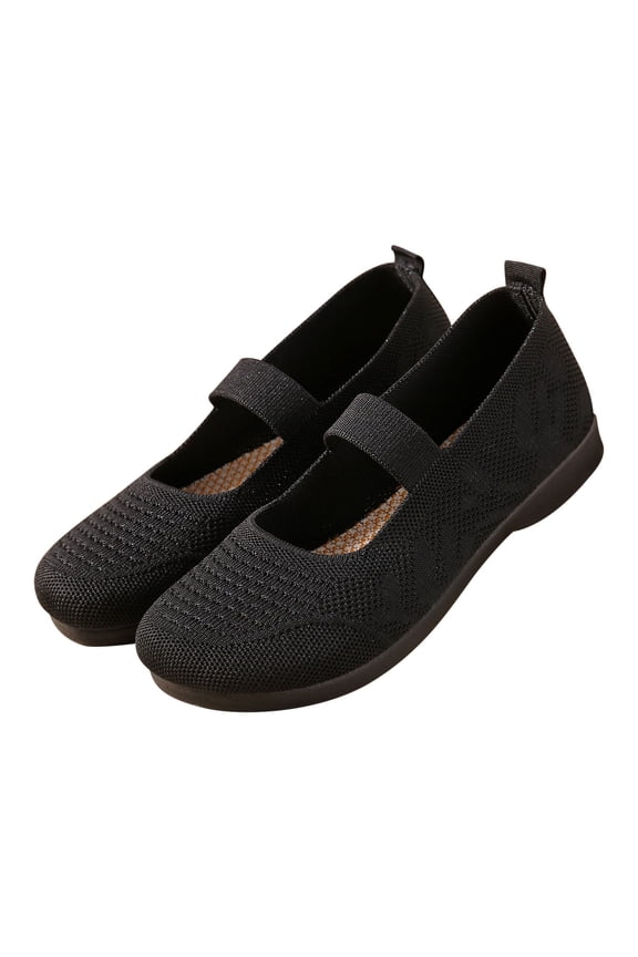 Wide Toe Box Flats Shoes Women Knit Ballet Flats Mary Jane Dress Flat Wide Width Walking Shoes Slip-on with Strap Black,41