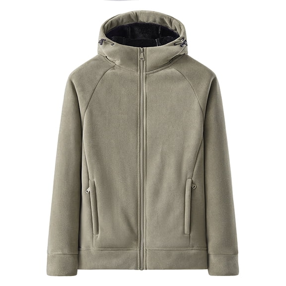 hlysgo Winter Fleece Jackets for Men Thick Full Zip Hoodie Jacket Big and Tall Men's Winter Work Coats Warm Outdoor Sherpa Coat Khaki XXXXL
