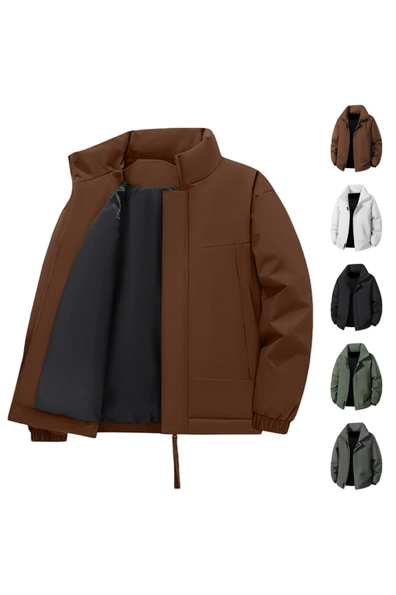 Winter Puffer Jackets for Men no Hood Warm Stand Collar Zip up Windproof Jacket Men's Winter Down Work Coats Thicken Outerwear Black M