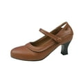 thumbnail image 1 of hlysgo Women Kitten Heel Mary Jane Pumps Round Toe Ankle Strap Dress Chunky Heels Sandals Matte Shoes Dress Vintage Brown 38, 1 of 5