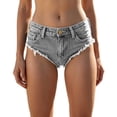thumbnail image 1 of hlysgo Women Low Rise Jean Shorts Denim Booty Shorts Mini Cheeky Jeans Slim Fit Hot Outfits Rave Concer Short with Pockets Gray,XL, 1 of 5