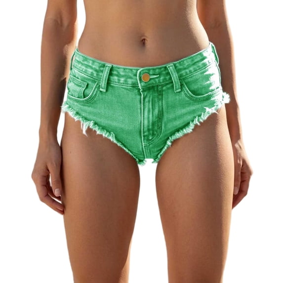 hlysgo Women Low Rise Jean Shorts Denim Booty Shorts Mini Cheeky Jeans Slim Fit Hot Outfits Rave Concer Short with Pockets Green,2xL
