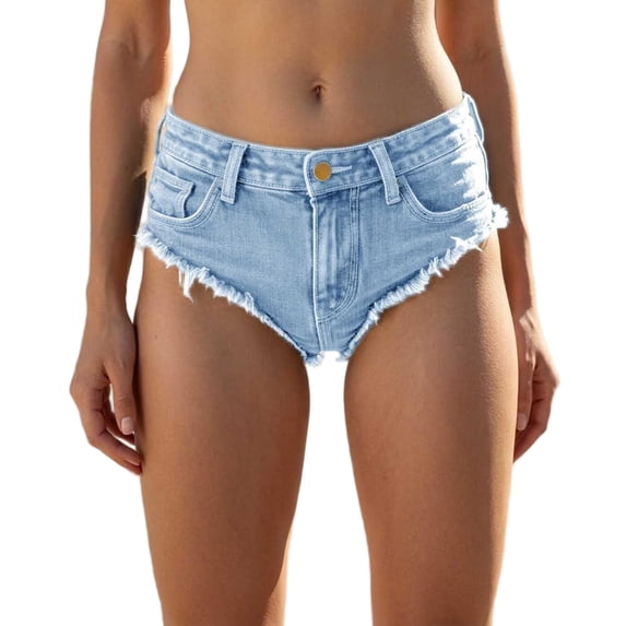 hlysgo Women Low Rise Jean Shorts Denim Booty Shorts Mini Cheeky Jeans Slim Fit Hot Outfits Rave Concer Short with Pockets Light Blue,M