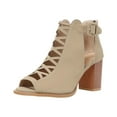 thumbnail image 1 of hlysgo Women Open Toe Crisscross Straps Back Zipper High Heel Fashion Sandal with Adjustable Ankle Strap Khaki,35, 1 of 5