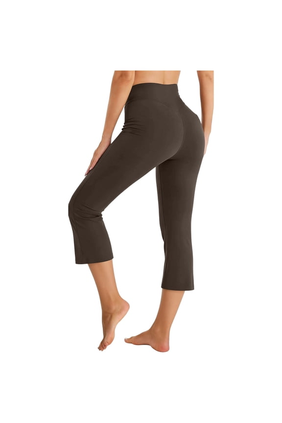 Women Plus Size Pants Leggings Yoga Butt Lifting Elastic Waist Capri Workout Gym Skinny Pant Coffee,S