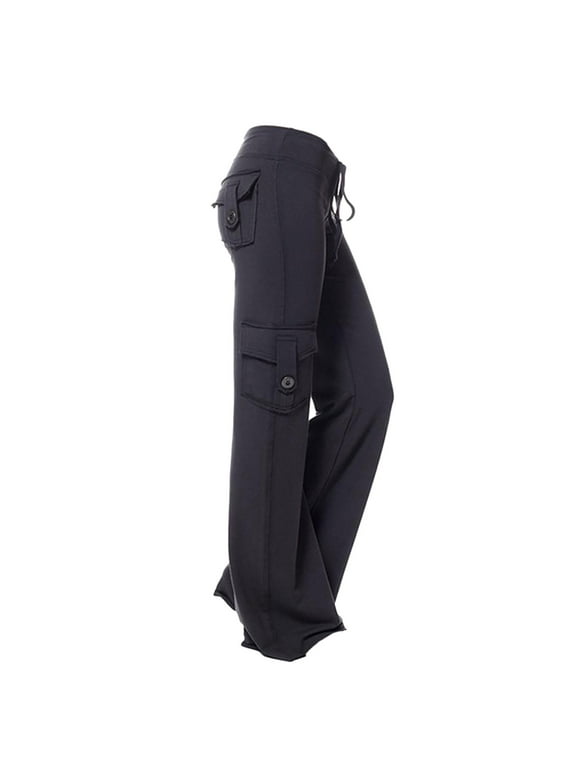 Women Workout Flare Leggings Stretch Low Waisted Cargo Pants Wide Baggy Gym Yoga Leggings with Multi Pockets Black,XXXL