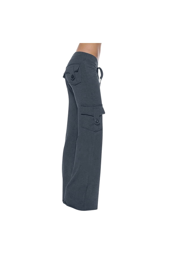 Women Workout Flare Leggings Stretch Low Waisted Cargo Pants Wide Baggy Gym Yoga Leggings with Multi Pockets Dark Gray,XXL