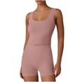 thumbnail image 1 of hlysgo Women's 2 Piece Workout Set Square Neck Cropped Tank Top High Waisted Biker Shorts Yoga Gym Activewear Set Pink,L, 1 of 5